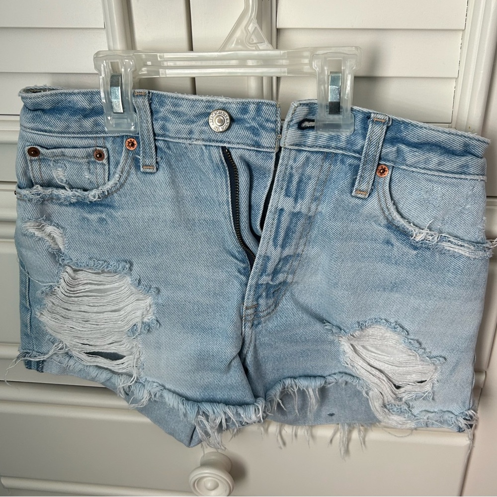Abercrombie light wash high rise jean shorts